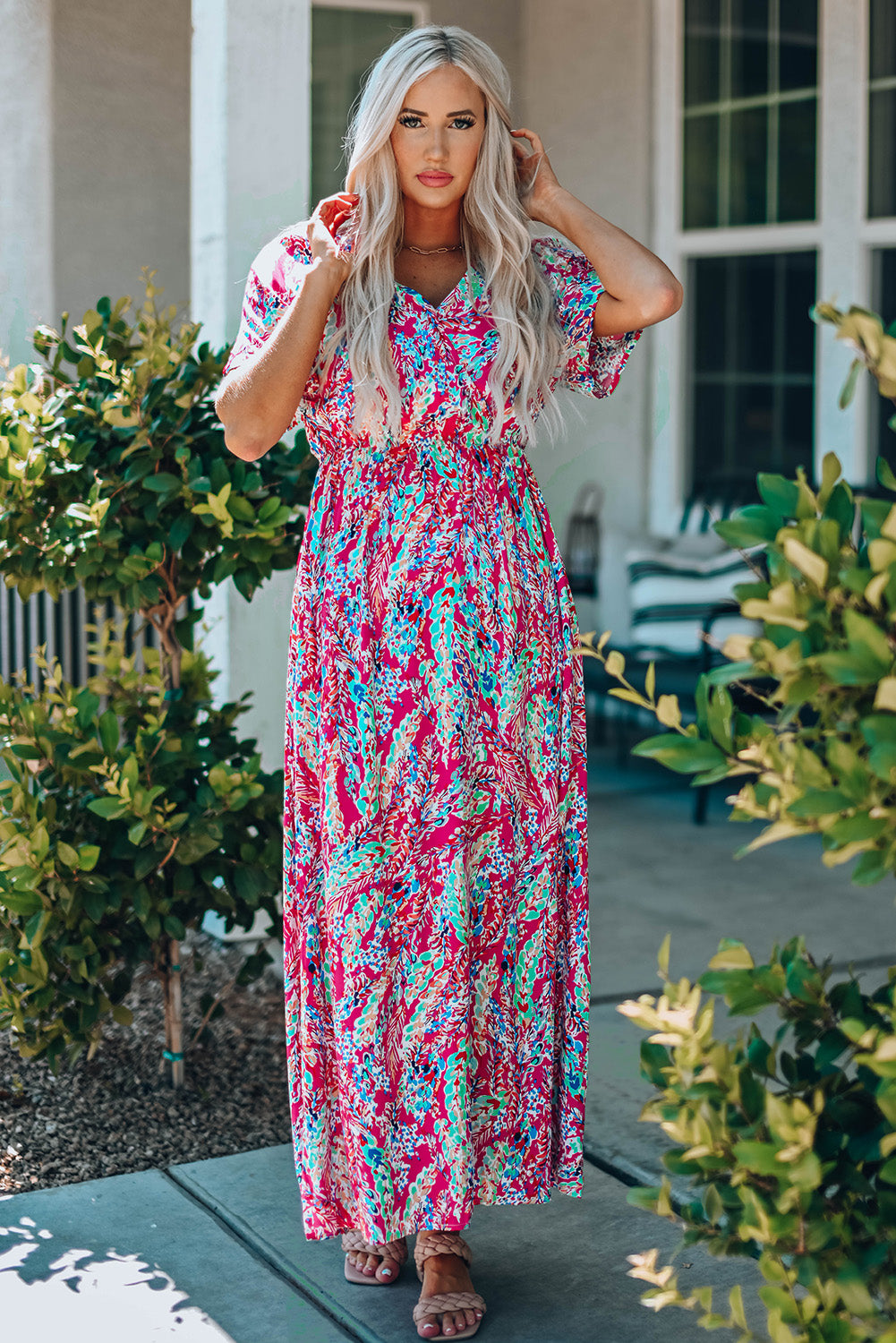 Multicolored V-Neck Boho Maxi Dress [Spirit and Rebel]   