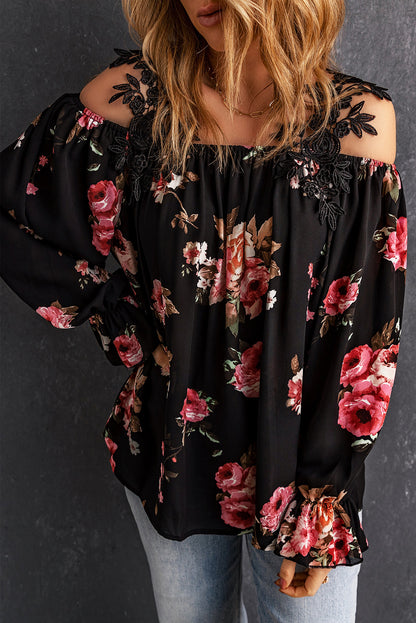 Floral Lace Cold-Shoulder Flounce Sleeve Boho Blouse [Spirit and Rebel]   