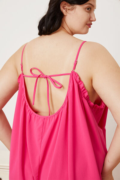 Full Size Ruffle Trim Tie Back Cami Jumpsuit with Pockets [Spirit and Rebel]   