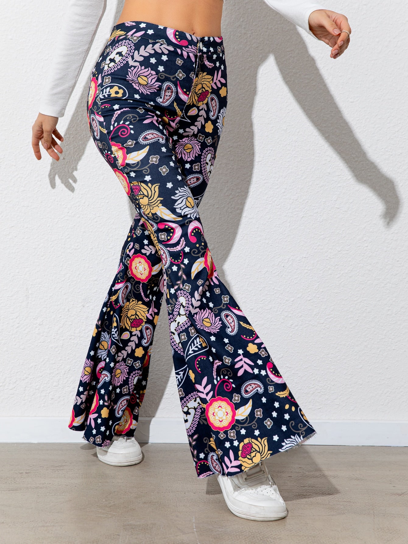 Floral High Waist Flare Leg Boho Pants [Spirit and Rebel]   