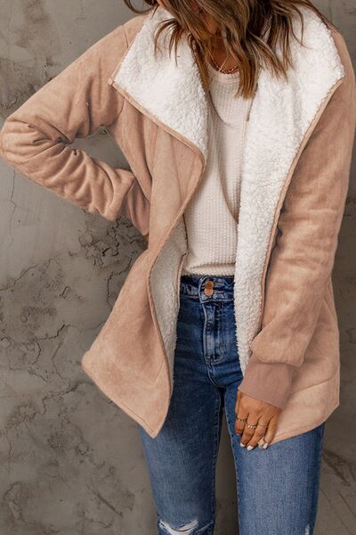 Boho Chic  Open Front Long Sleeve Sherpa Jacket with Pockets [Spirit and Rebel]   