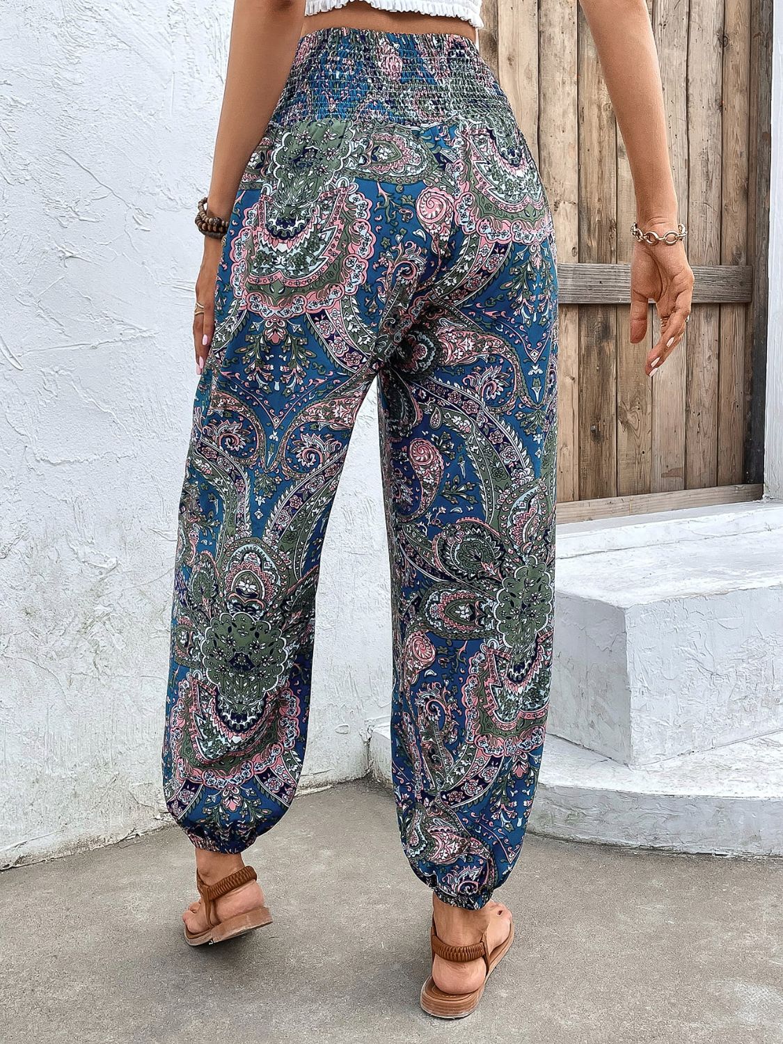 Printed Smocked Waist Pants [Spirit and Rebel]   