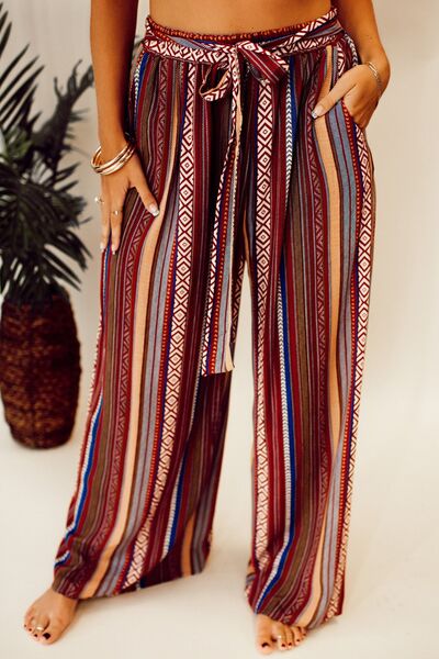 Printed Tied Wide Leg Boho Pants [Spirit and Rebel]   