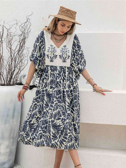 Printed Tie Neck Midi Dress [Spirit and Rebel]   