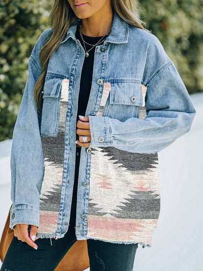 Collared Neck Dropped Shoulder Denim Jacket [Spirit and Rebel]   