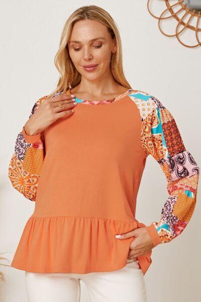 Printed Round Neck Peplum Blouse [Spirit and Rebel]   