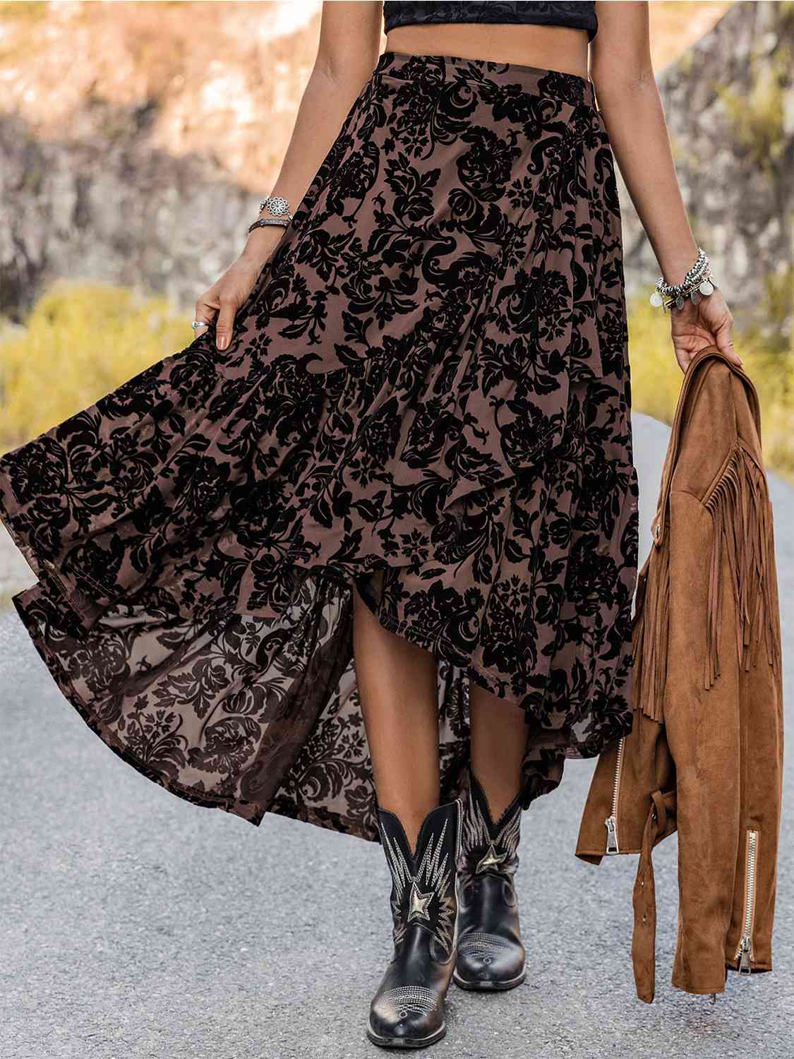 Printed Ruffled Midi Skirt [Spirit and Rebel]   