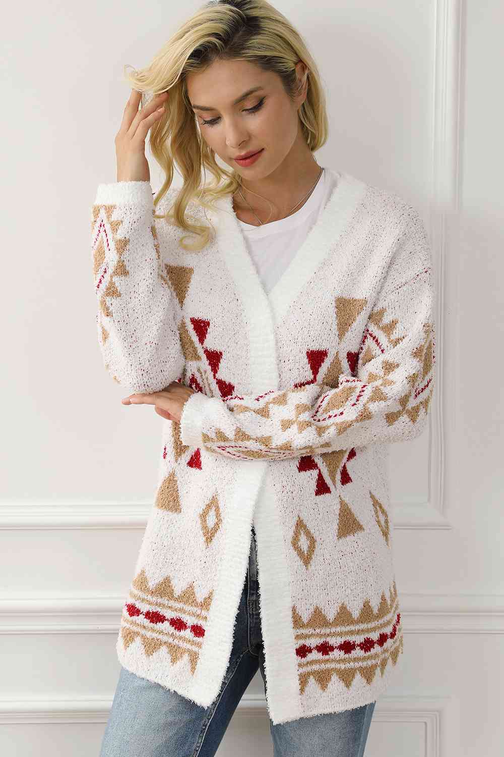 Geometric Open Front Long Sleeve Cardigan [Spirit and Rebel]   