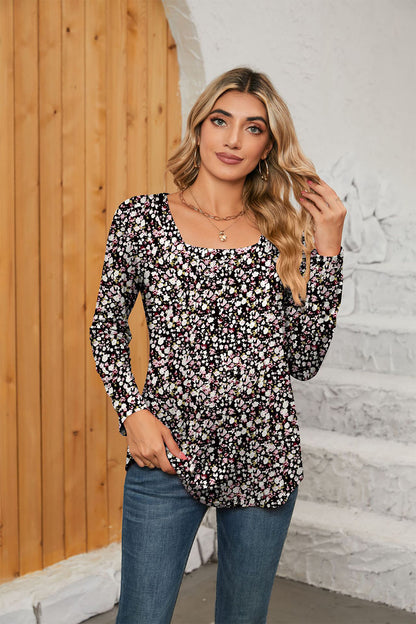 Printed Square Neck Long Sleeve Blouse [Spirit and Rebel]   