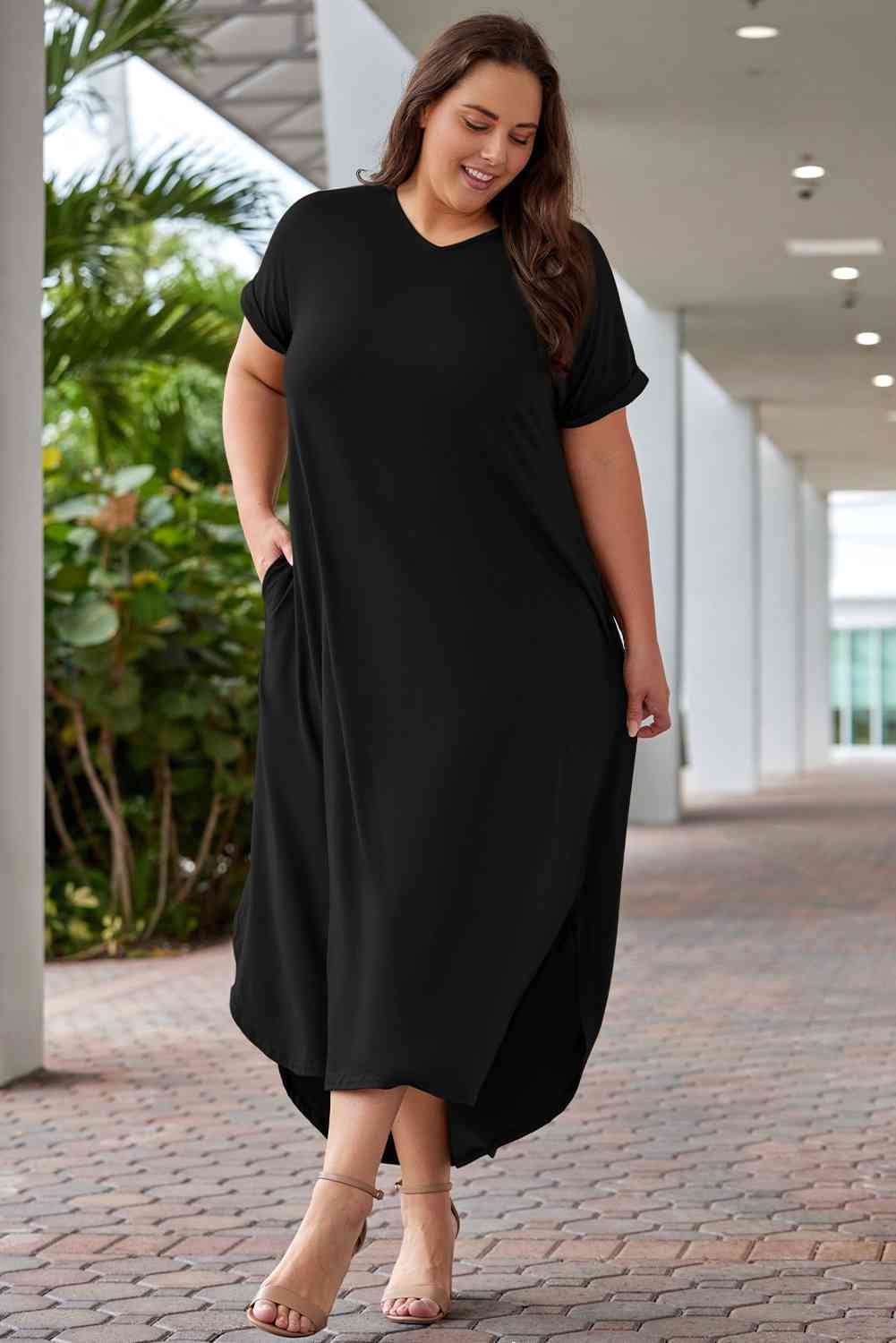 Boho Chic Plus Size V-Neck Short Sleeve Maxi Dress [Spirit and Rebel]   