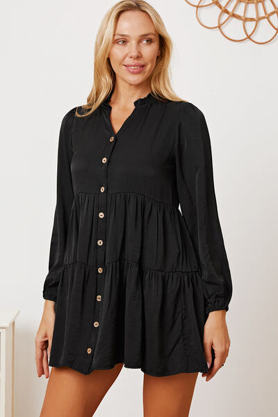 Ruffled Button Up Long Sleeve Tiered Plus Size Boho Shirt [Spirit and Rebel]   