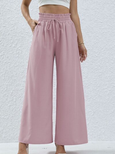 High Waist Wide Leg Pants with Pockets [Spirit and Rebel] Dusty Pink S 