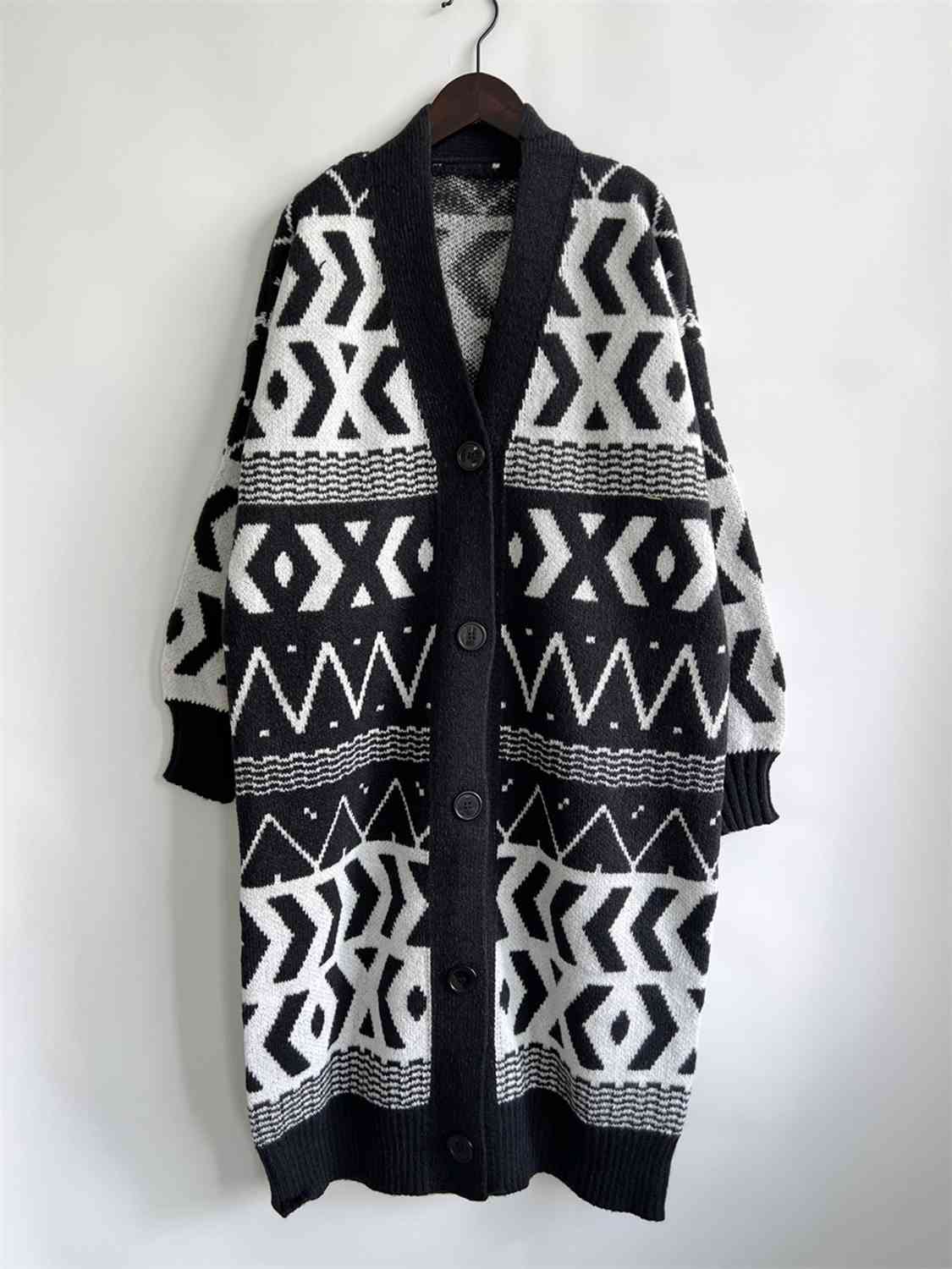 Geometric Button Front Longline Cardigan [Spirit and Rebel]   