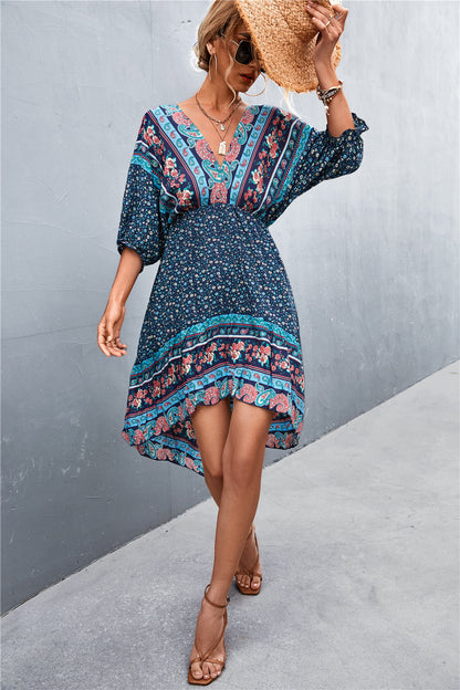 Printed Bohemian V Neck Dress [Spirit and Rebel]   