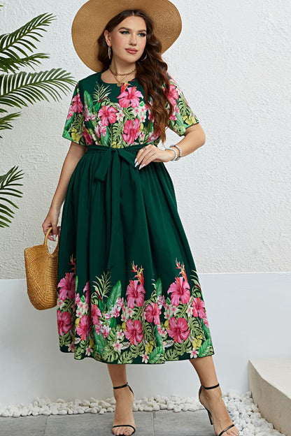 Spirit and Rebel Boho Floral Tie-Waist Round Neck Dress [Spirit and Rebel]   