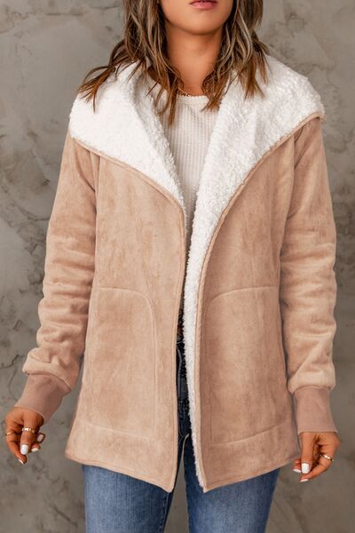 Boho Chic  Open Front Long Sleeve Sherpa Jacket with Pockets [Spirit and Rebel]   