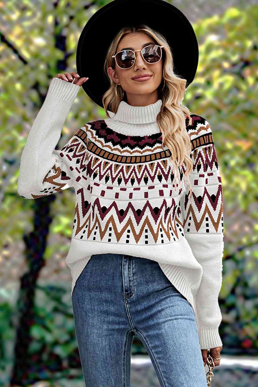 Geometric Turtleneck Long Sleeve Sweater [Spirit and Rebel]   