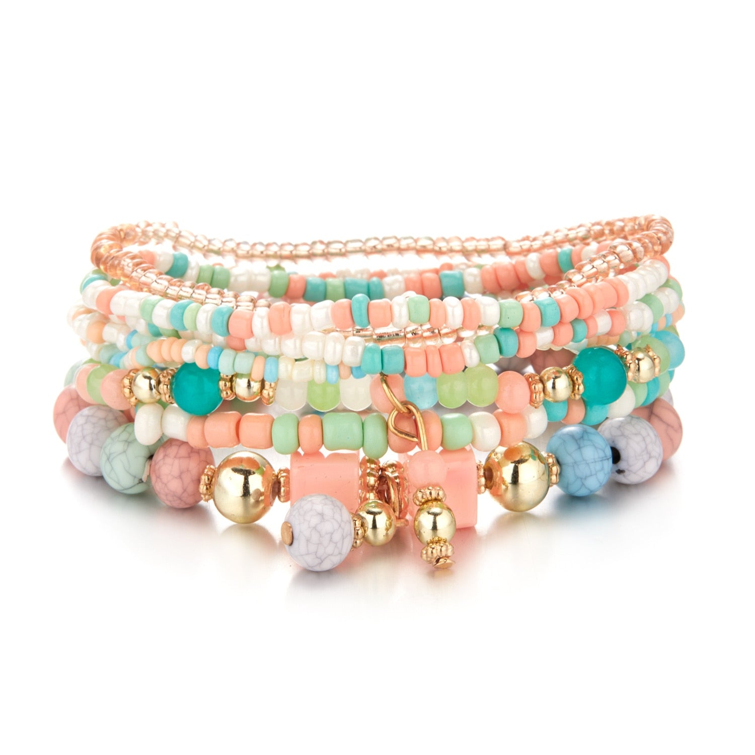 Boho Mystical Eye Bracelet Set [Spirit and Rebel] Aqua/Peach/White  