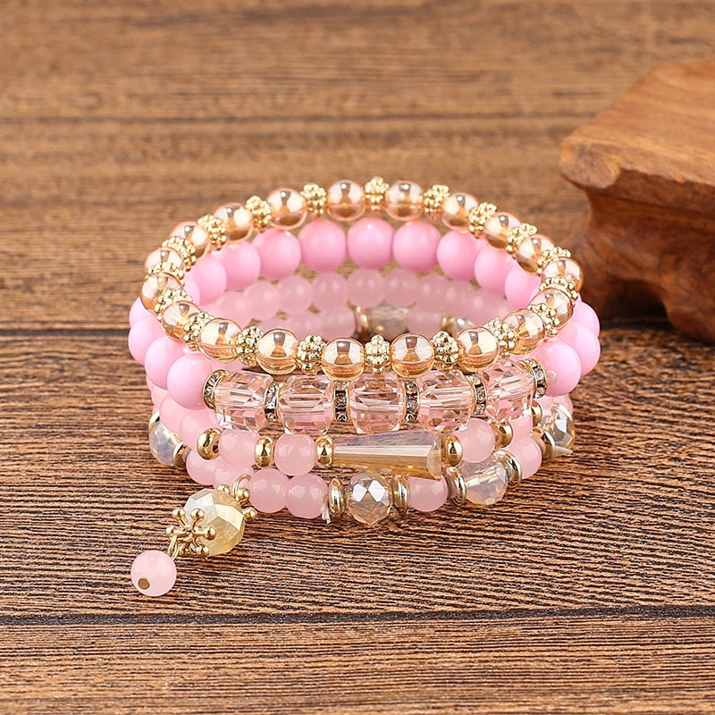 Boho Mystical Eye Bracelet Set [Spirit and Rebel] Pink  