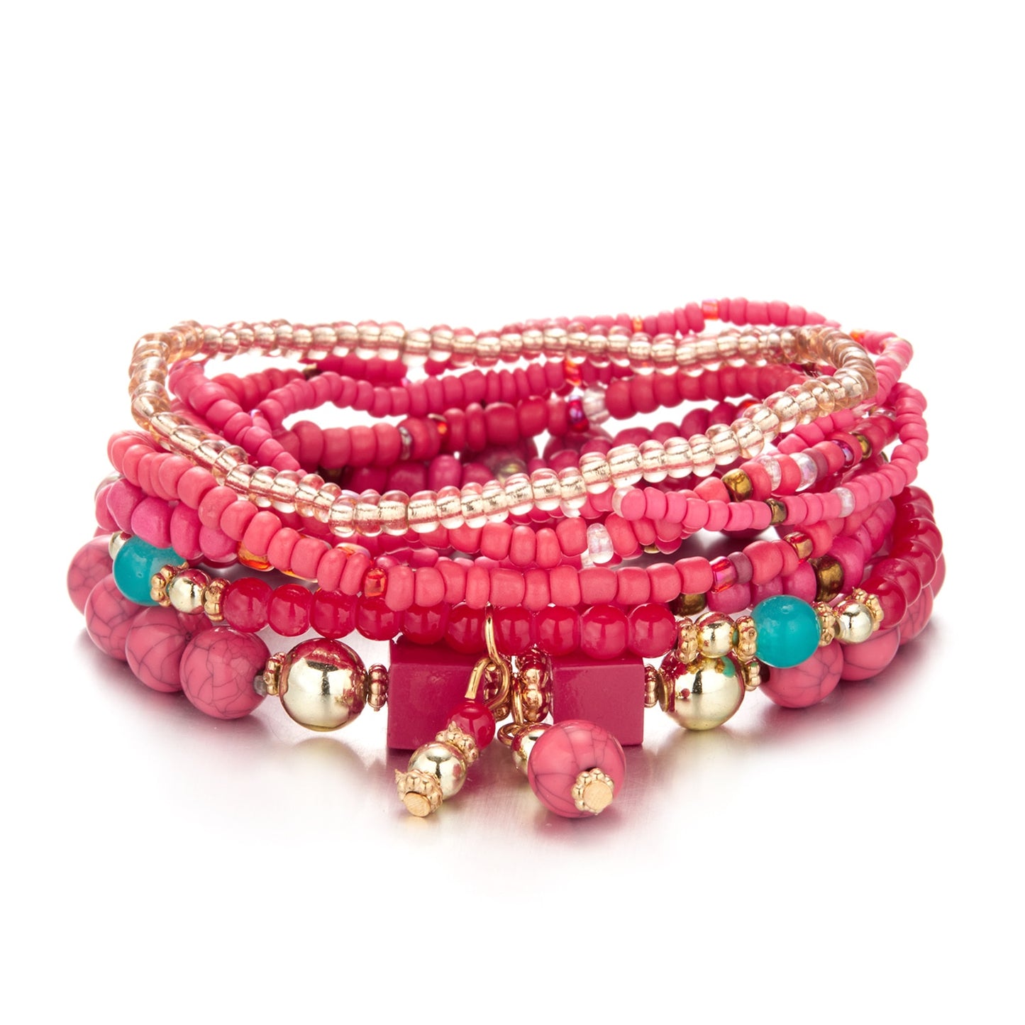 Boho Mystical Eye Bracelet Set [Spirit and Rebel] Hot Pink  