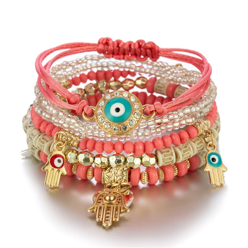 Boho Mystical Eye Bracelet Set [Spirit and Rebel] Coral2  