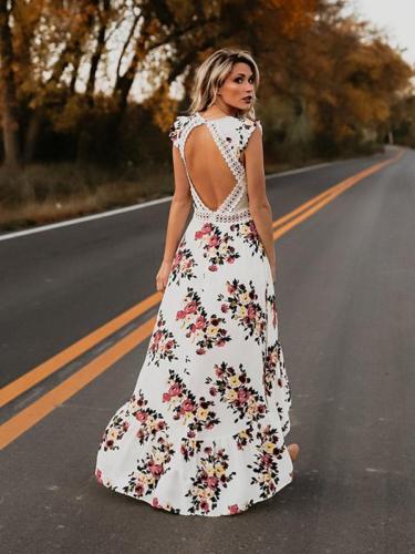 Bohemian Blossom Floral Open Back Boho Maxi Dress [Spirit and Rebel]   