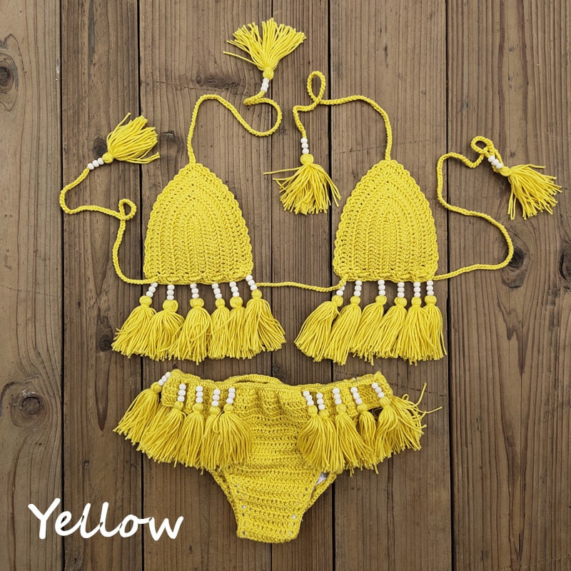 Radiant Waves Handmade Crochet Boho Bikini Set [Spirit and Rebel] Yellow S 