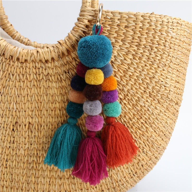 BohoCharm Keychain - Handmade Beaded Pompom Key Chain for Handbags [Spirit and Rebel]   