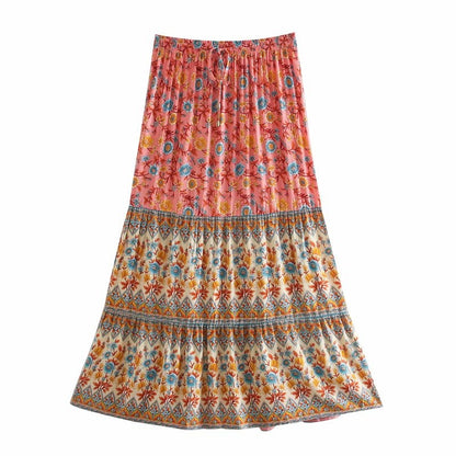 Free Spirit Floral Boho Maxi Skirt [Spirit and Rebel] Pink S 