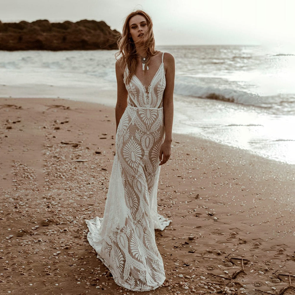 Beach Boho Wedding Dress Darker Nude Lining 16W