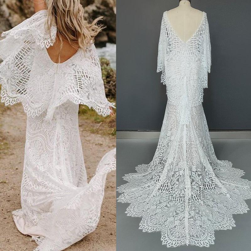 Bohemian Belle Open Back Mermaid Boho Wedding Dress [Spirit and Rebel] Nude Lining 2 