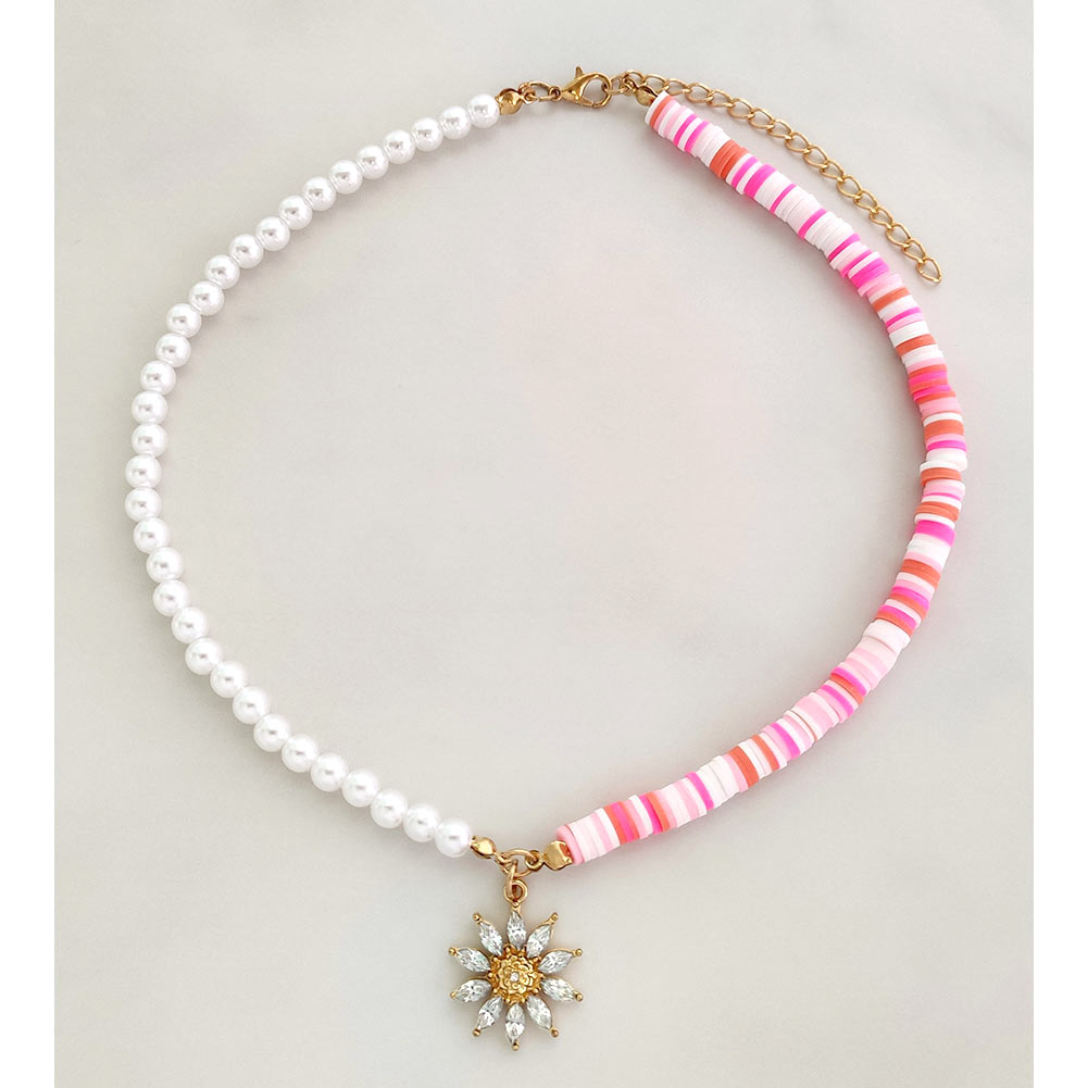 Boho Blossom Handmade Beaded Necklace [Spirit and Rebel] White/Pink  