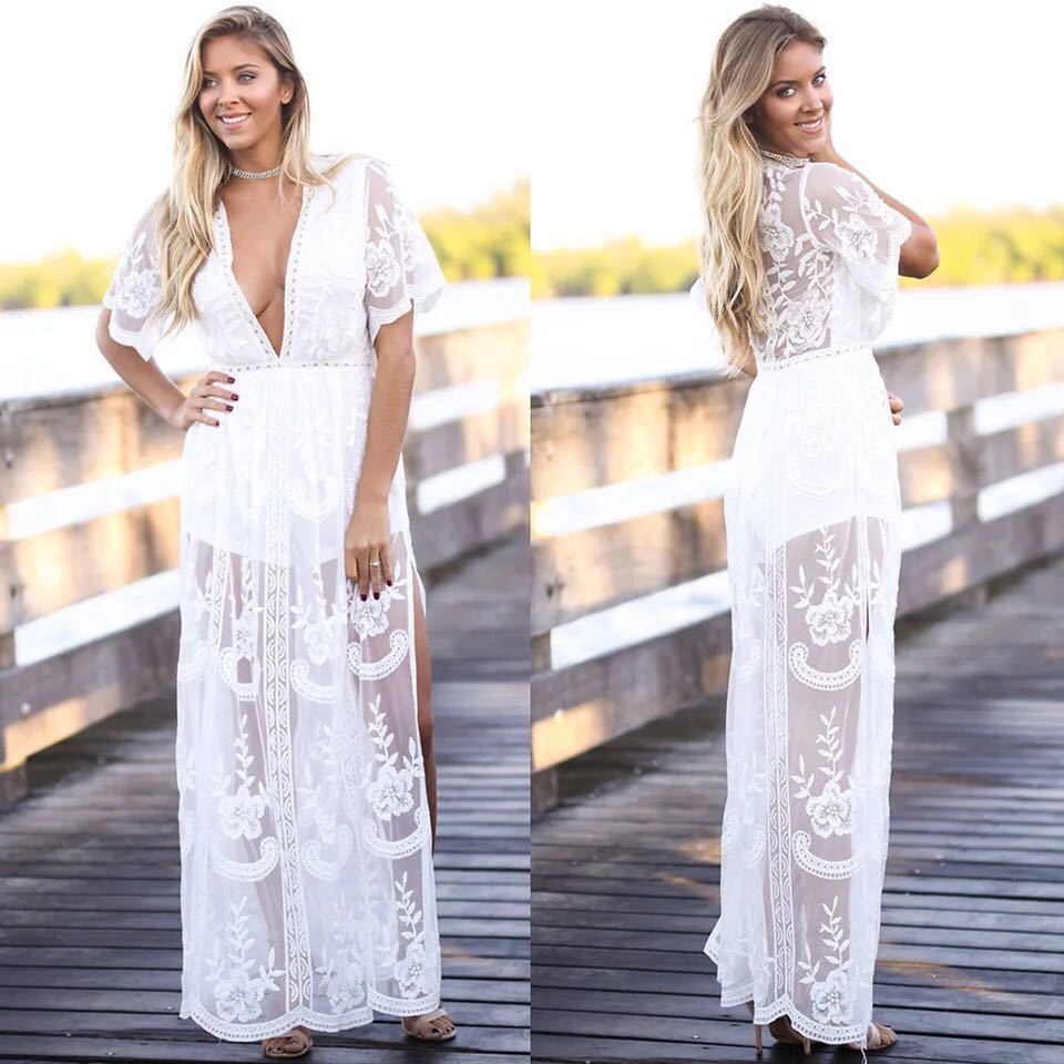 Lace Goddess Boho Maxi Dress [Spirit and Rebel] White One Size 