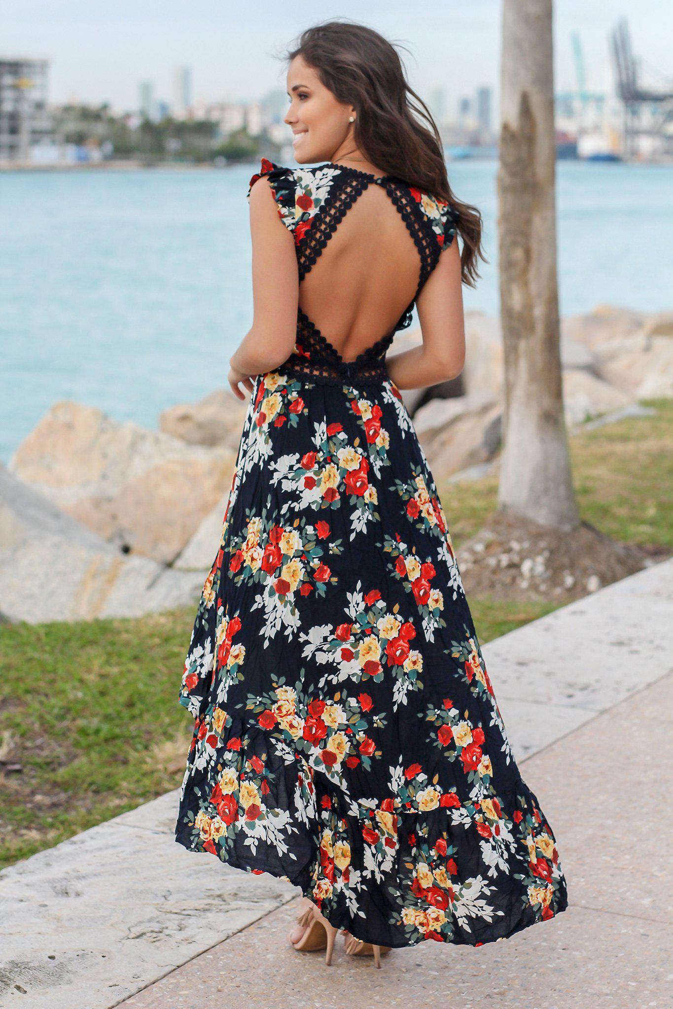 Bohemian Blossom Floral Open Back Boho Maxi Dress [Spirit and Rebel]   