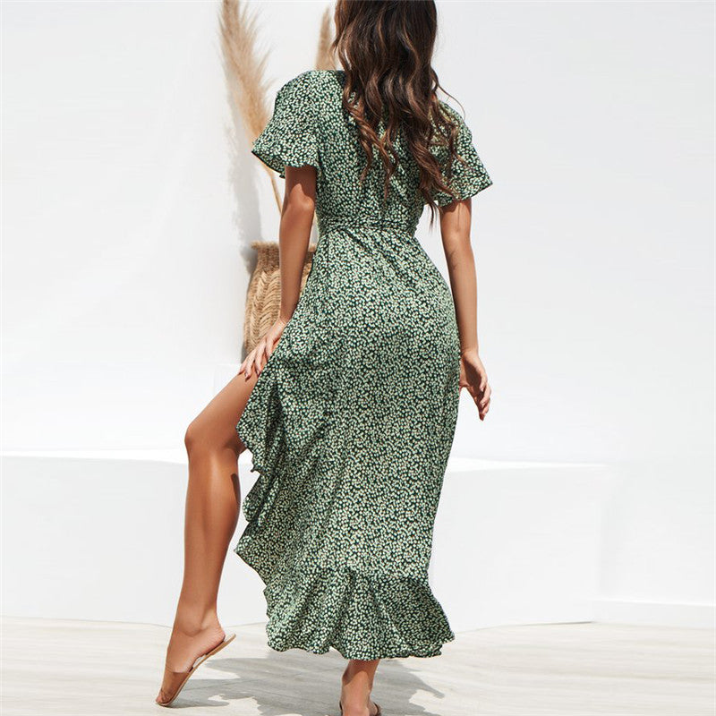 Wildflower Wanderlust V-Neck Short Sleeve Boho Maxi Dress [Spirit and Rebel]   