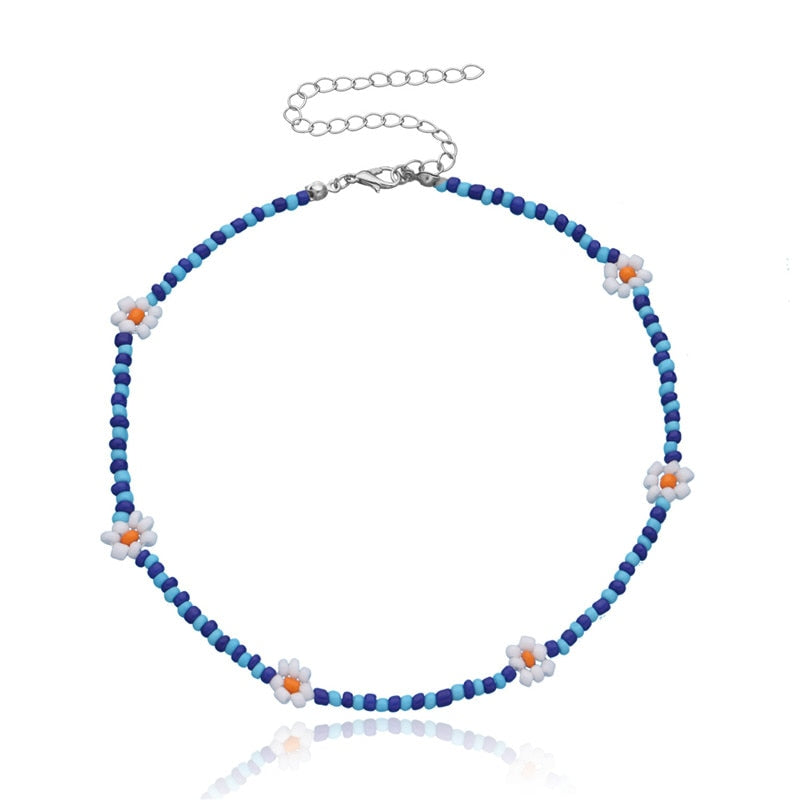 Sweet Daisy Boho Handmade Beaded Necklace [Spirit and Rebel] Blue  