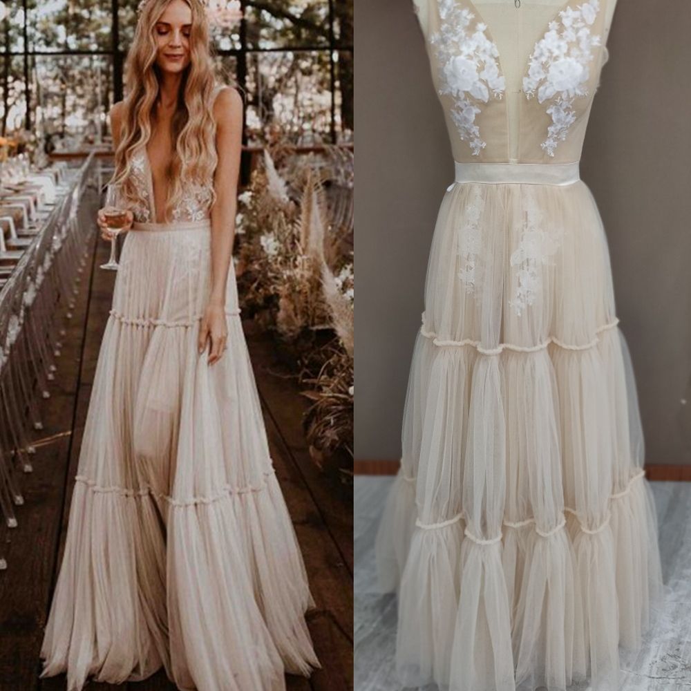 Yours Forever Boho Open Back Wedding Dress [Spirit and Rebel] Champagne 2 