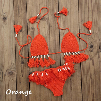 Radiant Waves Handmade Crochet Boho Bikini Set [Spirit and Rebel] Orange S 