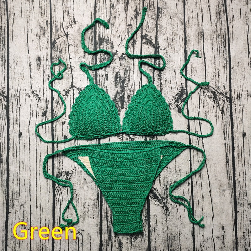 Sunkissed Sunset Handmade Crochet Boho Bikini [Spirit and Rebel] Green S 