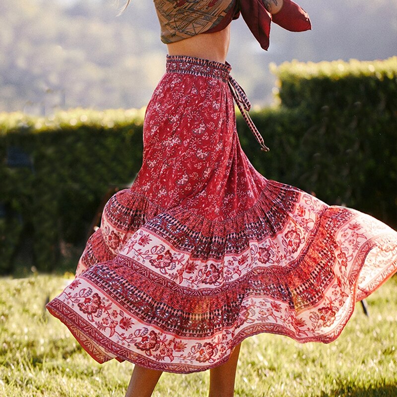 Radiant Soul Red Boho Maxi Skirt [Spirit and Rebel]   