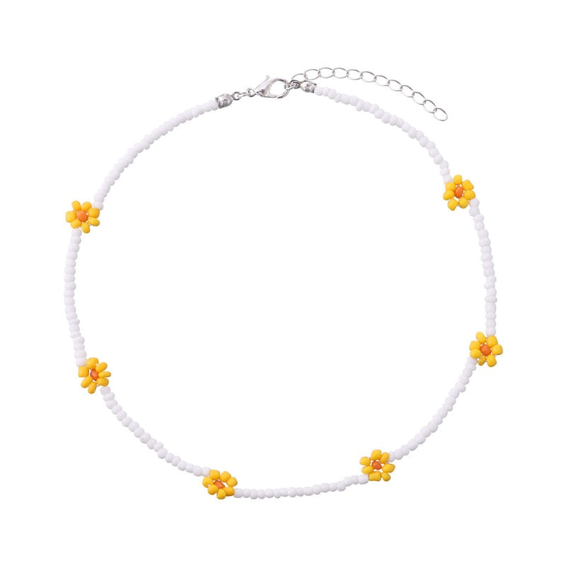 Sweet Daisy Boho Handmade Beaded Necklace [Spirit and Rebel] White2  