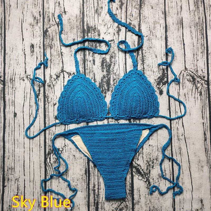 Sunkissed Sunset Handmade Crochet Boho Bikini [Spirit and Rebel] Sky Blue S 