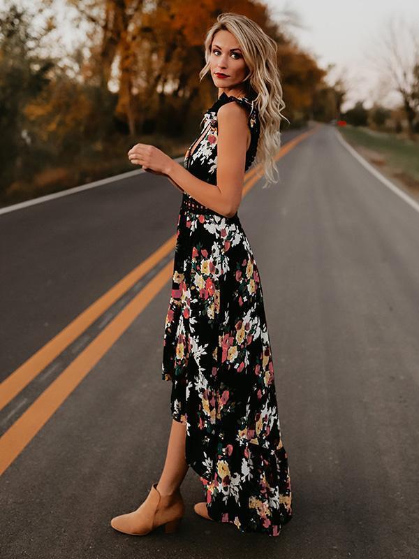 Bohemian Blossom Floral Open Back Boho Maxi Dress [Spirit and Rebel]   