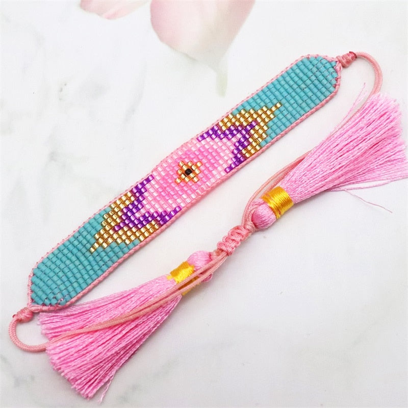 Seashell Serenade Boho Tassel Bracelet [Spirit and Rebel] Pink/Mint  