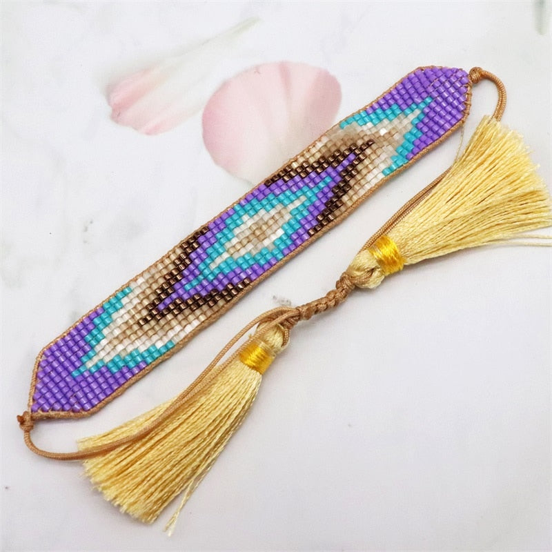 Seashell Serenade Boho Tassel Bracelet [Spirit and Rebel] Purple/Gold  