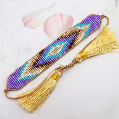 Seashell Serenade Boho Tassel Bracelet [Spirit and Rebel] Purple/Gold  