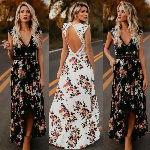 Bohemian Blossom Floral Open Back Boho Maxi Dress [Spirit and Rebel]   