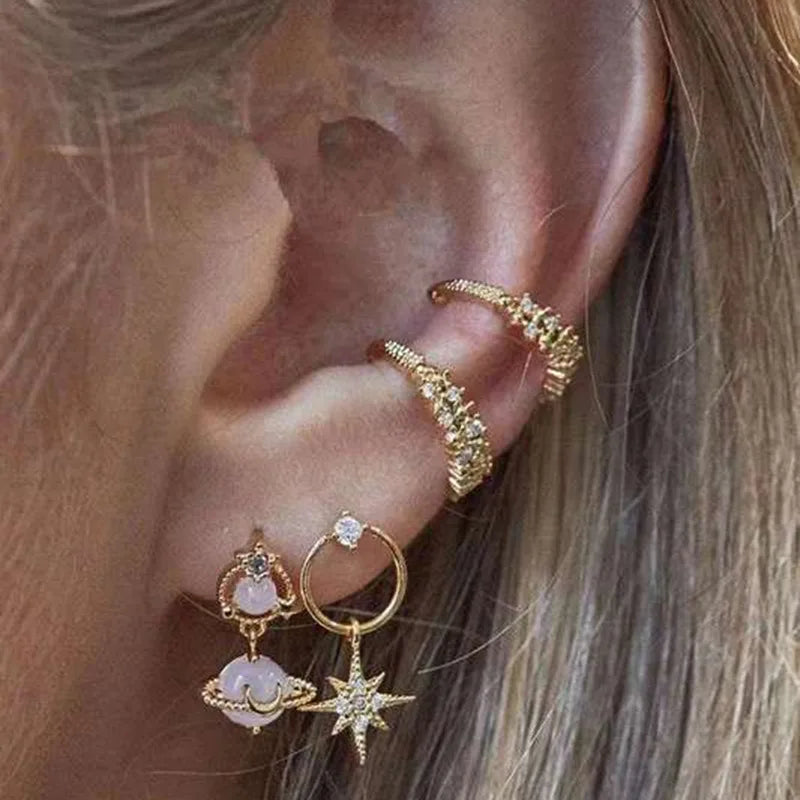 Bohemian Moon & Star Studs Earrings [Spirit and Rebel]   