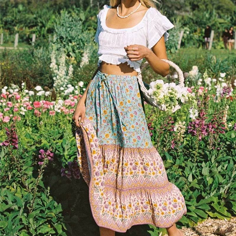 Free Spirit Floral Boho Maxi Skirt [Spirit and Rebel]   