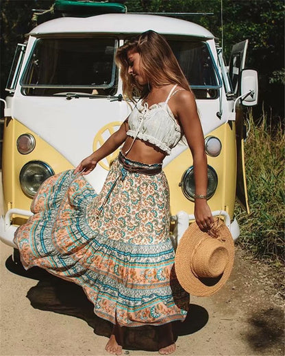 Hippie Queen Floral A-Line Boho Skirt [Spirit and Rebel]   